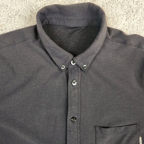 Vuori Short Sleeve Ace Button Down Charcoal Men Size Large Small Holes See Photo - Picture 6 of 12